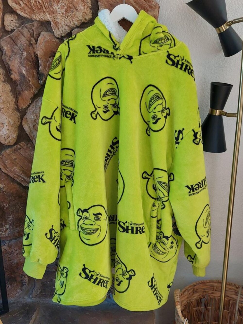 Shrek Oversized Blanket Hoodie Lime Green All Over Print Fleece Comfy Loungewear
